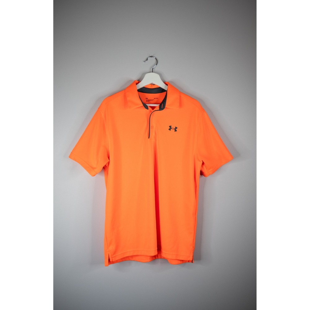 Under Armour Polo Shirt Mens Large Neon Orange Excellent HeatGear Loose Fit Golf